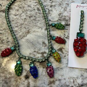 BETSEY JOHNSON SET Christmas Jingle Bell Bling Bulbs Necklace & Earrings NWT